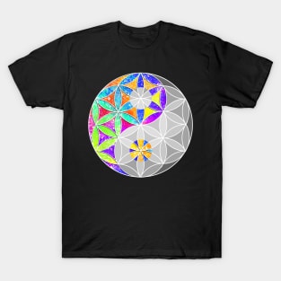 Rainbow Geometric Circle Flower Mandala - Yin Yang White T-Shirt